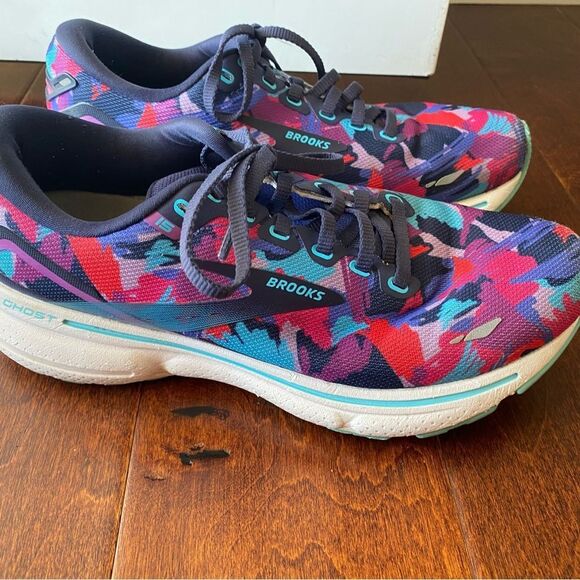 Brooks Shoes - Brooks Ghost 15 Womens 7.5 Shoes Running Walking Blue Pink Geometric 1203801B423